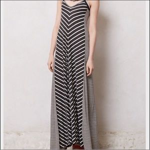 Anthropologie Gray Striped Maxi Dress
